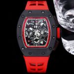 RICHARD MILLE RM011-FM  Replica Black Ceramic Red Rubber Strap Watch